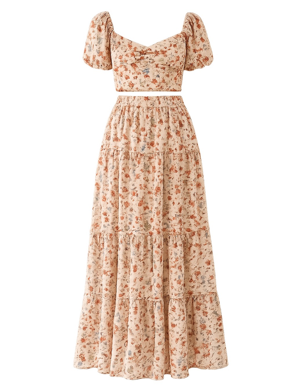 Pink Lily Cream Floral Off-Shoulder Crop Top & Skirt Set